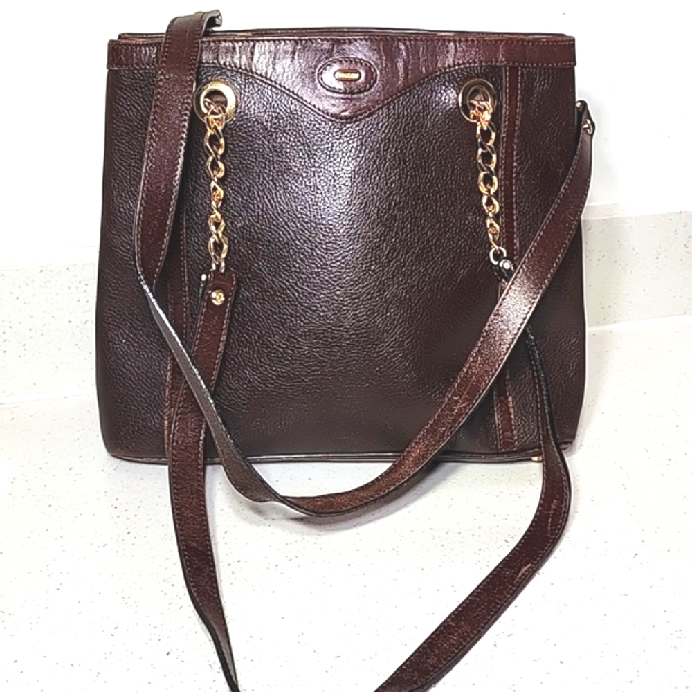 Bally Leather Brown Shoulder Bag, Double Straps. Made In Italy. - Picture 1 of 13